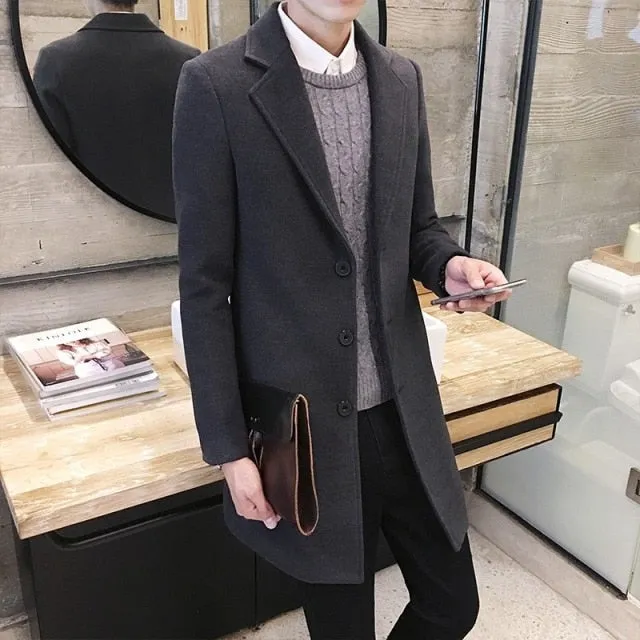 Xituodai 2022 Fashion Men Wool & Blends Mens Casual Business Trench Coat Mens Leisure Overcoat Male Punk Style Blends Dust Coats