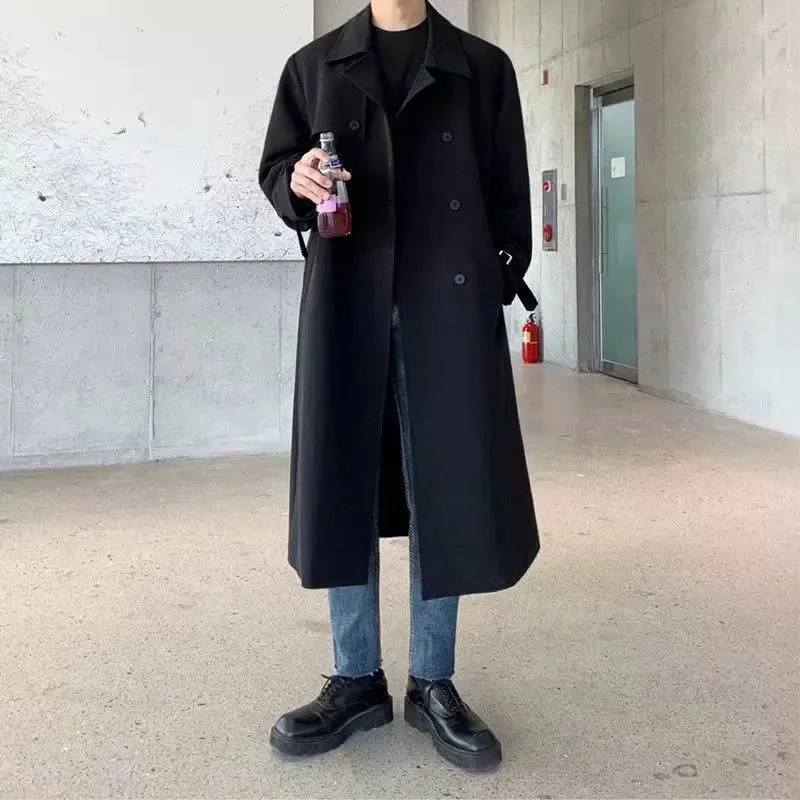 Xituodai Autumn Black Trench Coat Men Fashion Casual Long Coat Men Streetwear Korean Loose Oversize Windbreaker Jacket Mens Over