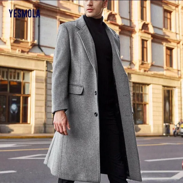 Xituodai Autumn Winter Mens Coat Solid Long Sleeve Woolen Jackets Fleece Men Overcoat Streetwear Fashion Long Trench Outerwear