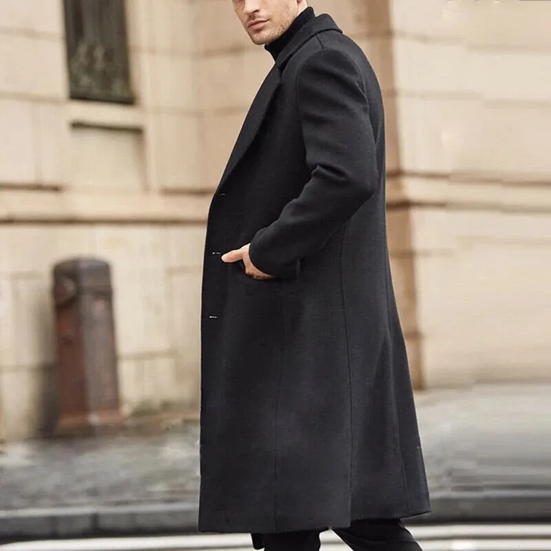 Xituodai Autumn Winter Mens Coat Solid Long Sleeve Woolen Jackets Fleece Men Overcoat Streetwear Fashion Long Trench Outerwear