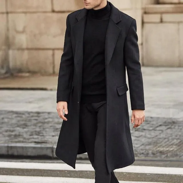 Xituodai Autumn Winter Mens Coat Solid Long Sleeve Woolen Jackets Fleece Men Overcoat Streetwear Fashion Long Trench Outerwear