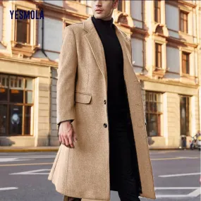 Xituodai Autumn Winter Mens Coat Solid Long Sleeve Woolen Jackets Fleece Men Overcoat Streetwear Fashion Long Trench Outerwear