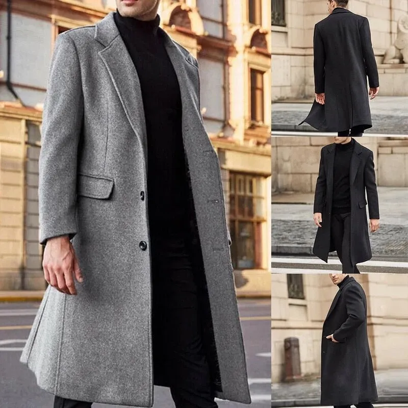 Xituodai Autumn Winter Mens Coat Solid Long Sleeve Woolen Jackets Fleece Men Overcoat Streetwear Fashion Long Trench Outerwear