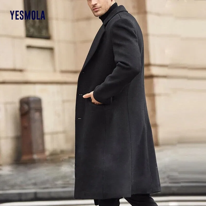 Xituodai Autumn Winter Mens Coat Solid Long Sleeve Woolen Jackets Fleece Men Overcoat Streetwear Fashion Long Trench Outerwear