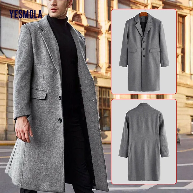 Xituodai Autumn Winter Mens Coat Solid Long Sleeve Woolen Jackets Fleece Men Overcoat Streetwear Fashion Long Trench Outerwear