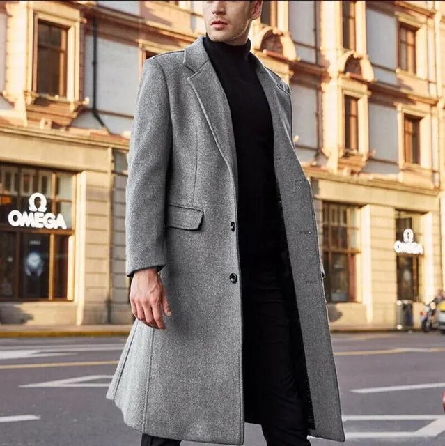 Xituodai Autumn Winter Mens Wool Coat Solid Long Sleeve Woolen Jackets Fleece Men Overcoat Streetwear Fashion Long Trench Coat O